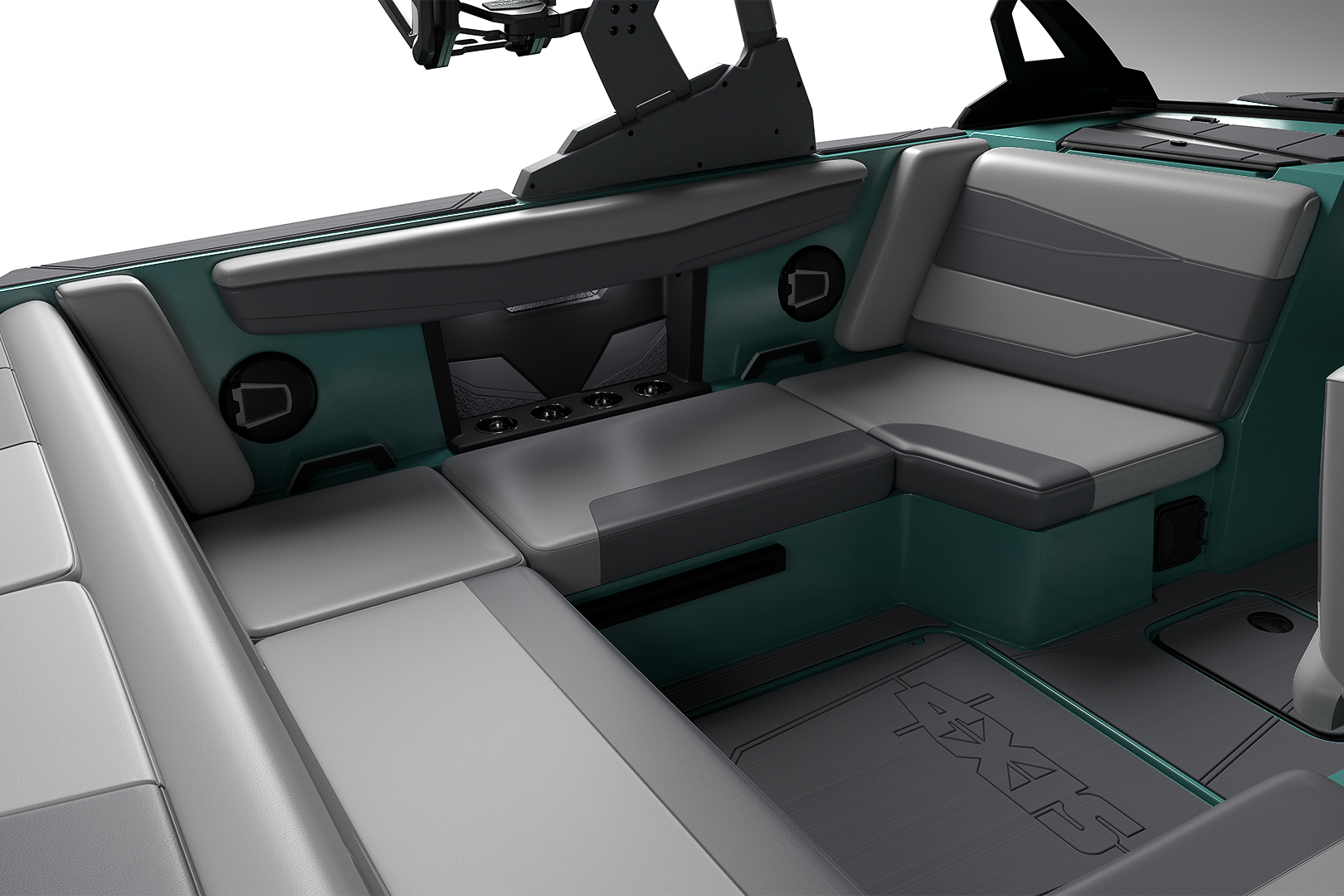 Close-up of Axis A200 lounge seating with storage space and premium vinyl upholstery.