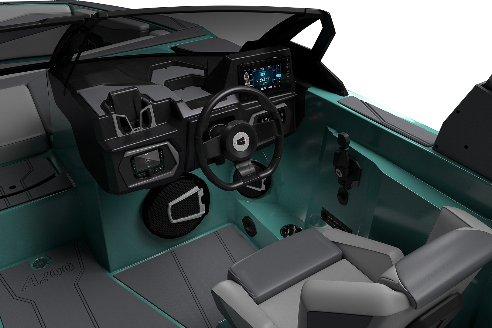 Detailed view of the Axis A200 helm with touchscreen display, rotary dial, and precision controls.